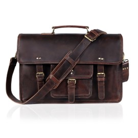 18-Inch Dark Brown Premium Leather Messenger Bag for Men & Women - Leather Laptop Bag, Crossbaody Bag, Handbag, Shoulder Bag, Travel Bag