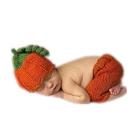 Coberllus Newborn Baby Photography Props Outfits Pumpkin Hat Pants for Boys Girls Photo Props Shoot