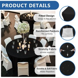 Enjoyidea Fitted Table Cloth Round Cover 6ft-Spandex Elastic Table Covers 6 Pack 72 Inch-Black Small Stretch Folding Tablecloth for Weddings Banquets Restaurant Event Parties Vendor Stand Tables