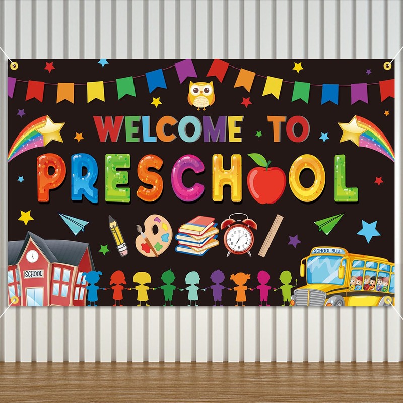 Welcome to Preschool Backdrop Banner First Day of School Party