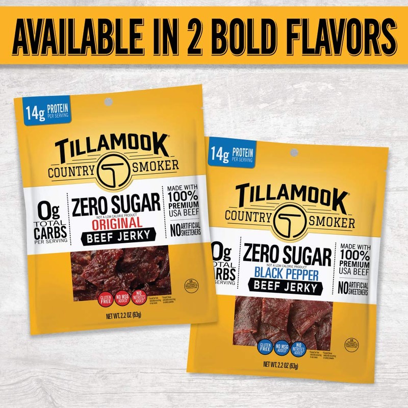 Tillamook Country Smoker Keto Friendly Zero Sugar Beef Jerky, Black
