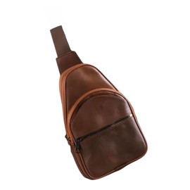 Genuine Leather Sling Bag Mens Chest Bag Casual Shoulder Crossbody Bag Travel Daypack (Brown)