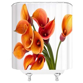 BCNEW Calla Lily Shower Curtain Decor Orange Flower Romance Romantic Love Spring Creative Plant Decorative Polyester Fabric Machine Washable with Hooks 70x70 Inches