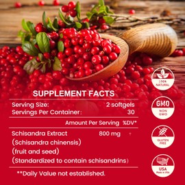 800MG Schisandra Organic Extract, Schisandra Supplement, Schisandra Berry Softgels for Energy Support, Liver Health, Antioxidant Protection & Digestive Wellness - 60 Softgels, Made in USA