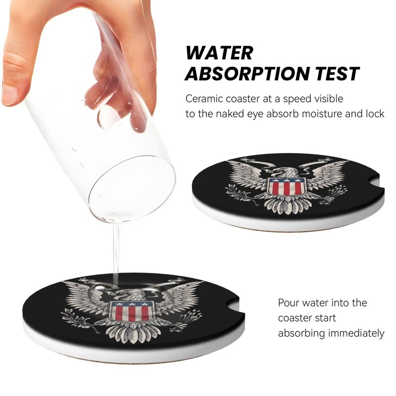 SimpleSteet Absorbent Ceramic Car Coasters for Cup Holders, Bald Eagle