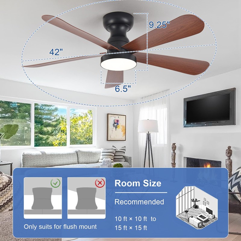 Depuley Small Ceiling Fan with Lights: 42-Inch Flush Mount Fan