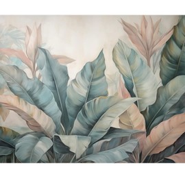 MUDECOR Wall Mural Serene Tropical Foliage Soft Pastel Tones Removable Self-Adhesive Wallpaper Wall Decoration for Bedroom Living Room - 96"x120"