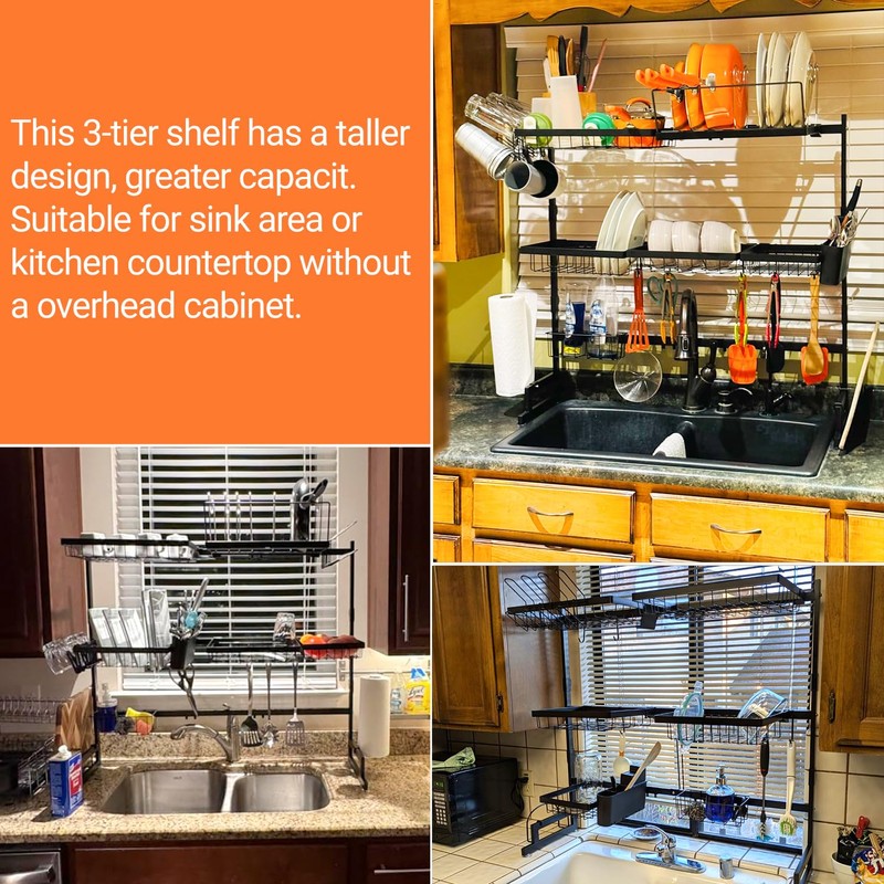 ADBIU Over Sink Dish Drying Rack (Expandable Height/Length) Snap-On Design