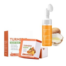 SIKture Turmeric Facial Cleanser, Turmeric Face Wash & Soap, Foaming Face Cleanser with Silicone Brush, Deep cleansing, oil control, smooth skin