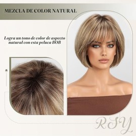 RSY Peluca Bob de 10.8 pulgadas de mezcla de cabello humano con fibra saludable para mujeres, pelucas cortas lisas y en capas para uso diario, pérdida