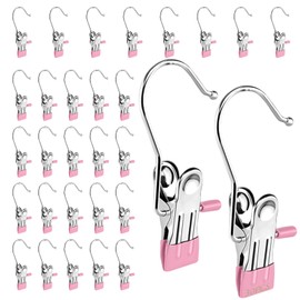 30 PCS Pinzas para Ropa de Acero Inoxidable, Ganchos para Ropa con Pinzas, Goteo Colgadero Tendedero de Calcetines, para Colgar Ropa, Colgar Toallas, Calcetines, Ropa Interior, Vaqueros (Rosa-30PCS)