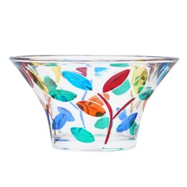 Glass Of Venice Murano Italian Crystal Small Accent Bowl Candy Dish - 5 Inch Diameter. Multicolor Tree Leaves Branches Design - Hand-Cut Crystal Made in Venice, Italy