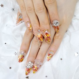Blooming mother-of-pearl flower handmade nail tip✨ - Long stiletto / 활짝핀자개꽃 수제네일팁✨ - 롱스틸레토