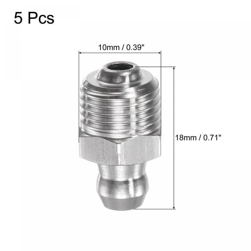 uxcell 201 Stainless Steel Straight Grease Fitting M10 x 1mm