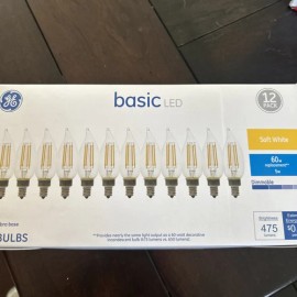 GE Basic 5W Candelabra Base CAC LED Soft White Dimmable Light Bulb 12 Pack
