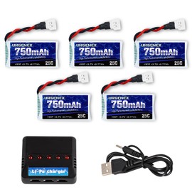 URGENEX RC Drone Battery 3.7V 750mAh 25C Lipo Battery with Molex Plug Compatible with SYMA Holy Stone Drone X5 X5C-1 X5C X5SW and Most Quadcopter Aircraft Parts with 5in1 Battery Charger