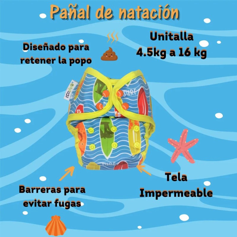 2 Pañal De Natación Unitalla Bolsa Impermeable Lisa