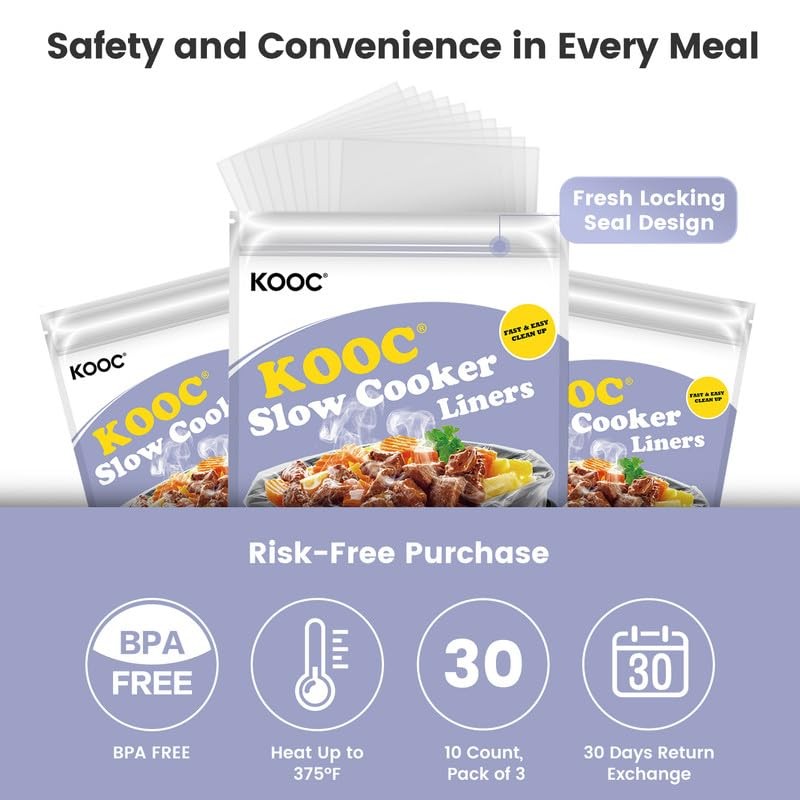 KOOC Slow Cooker Liners 8"x11" 30 Count Mini Size Disposable