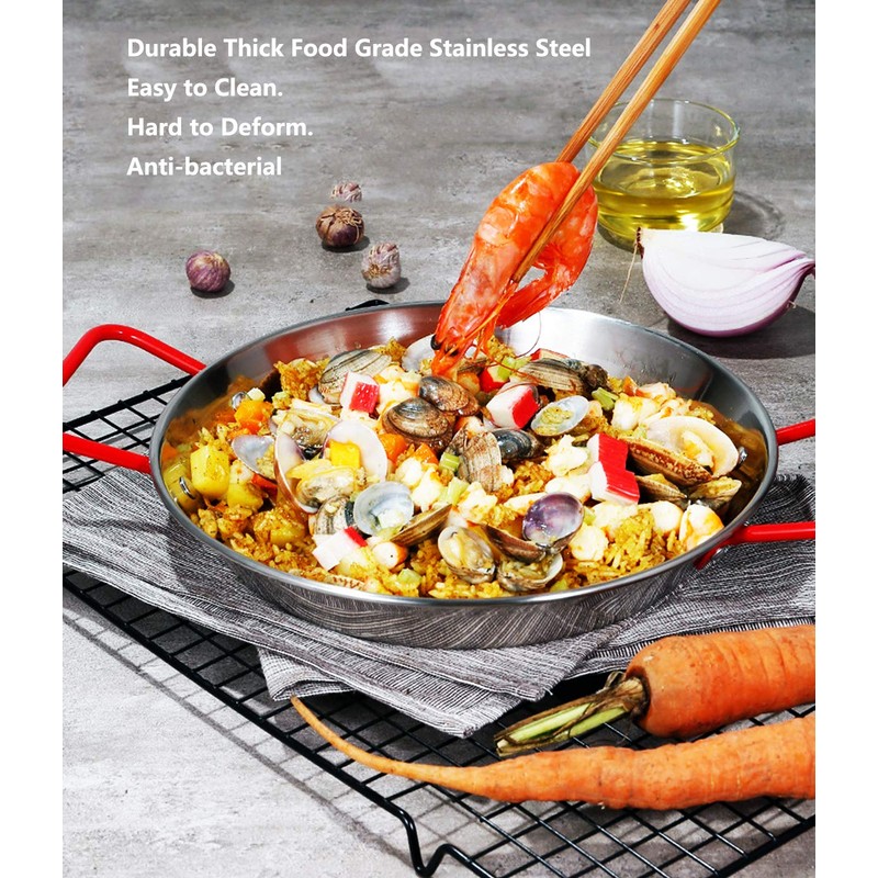 Stainless Steel Paella Pan with Red Handles (22 cm for