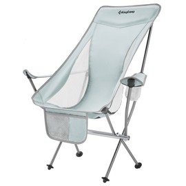 KingCamp Lightweight Padded Highback Folding Lounge Chair with Cupholder, Side Storage Pocket, and Carry Bag for Indoor or Outdoors, Grey