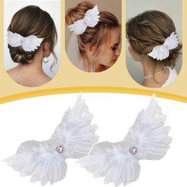 Feathered Hair Clip Rhinestones Hair Barrettes Accessory Wing Designs Wedding Birthday party Stage Performance Headpiece for Women Embellishments (White)