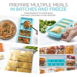 XOMOO Silicone Freezer Tray With Lid - Soup Freezer Container molds - Large Ice Cube Tray- makes 8 perfect 1 cup portions cubes, 2-Pack Freezer Storage Food Soups & Meal Prep - Oven & Dishwasher -Safe