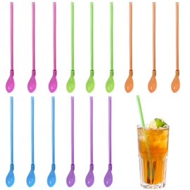 12Pcs Slush Straws, Smoothie Straws, Slushie Straws, Colored Straw Spoon 2 in 1,Reusable Straws Spoon Suitable for Smoothies Milkshakes Coffee Cocktail
