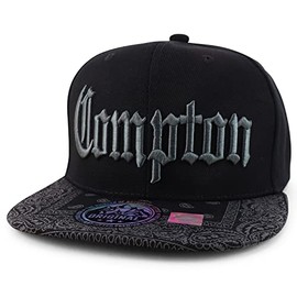 Trendy Apparel Shop Compton Old English Font Embroidered Bandana Flatbill Cap - Charcoal