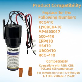 3 Pack RCO410 3-in-1 Hard Start Kit for 115V 1/4-1/3 HP Refrigerator Freezer Compressor Capacitor, Replaces TJ90RCO410 AP4503017 600-410 ERP410 HS410 URC0410 RCO-410