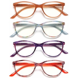 EYEURL 4 Pack Oval Reading Glasses for Women Blue Light Blocking Readers with Pattern Print, Square Computer Glasses Anti Glare & UV Rays, 1.25 Magnification, Plastic Frame Eyeglasses, Resin Lens
