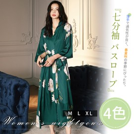 Nightgown Bathrobe, Women's, Pajamas, 3/4 Sleeves, Open Front, Silk Touch, Thin, Kimono-Style, Silk Texture, Skin-friendly, Yukata-style Gown, Long Robe, Loungewear, Lace, Lightweight, Above Knee