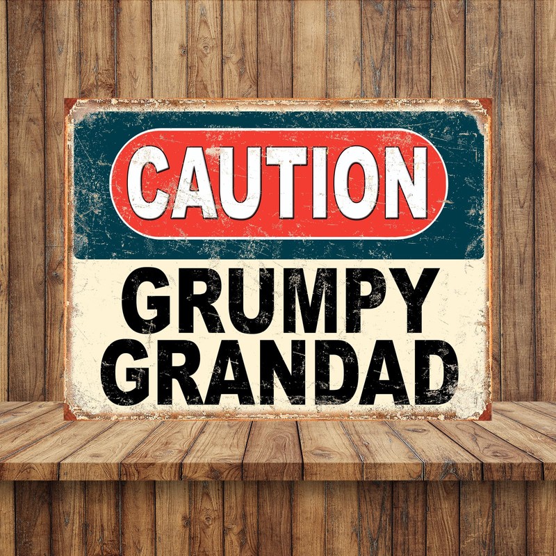 Shawprint Caution Grumpy Grandad Funny Metal Signs Home Pub Indoor