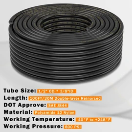CheeMuii 100 FT 1/2" Double Layer DOT Air Line Premium PA12 Nylon 1/2 Pneumatic Tubing SAE J844 DOT Air Hose 31 Meter 1/2 Inch OD Pneumatic Air Tubing Pipe Hose Line