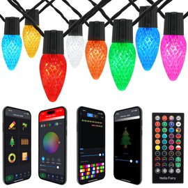 Smart C9 Christmas Outdoor Lights, 66FT 100 LEDs, APP Remote Controlled RGB String Lights, DIY Chasing Xmas Lights, Color Changing with Timer & Music Sync for Holiday Xmas Tree Decoration…
