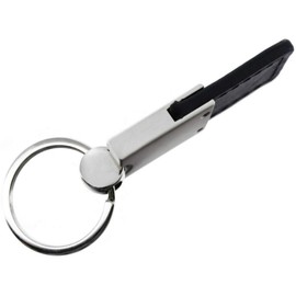 Ridgeline Key Ring Black and Chrome Leather Rectangular Keychain