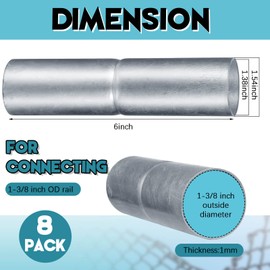 Tandefio 8 PCS Top Rail Sleeve Galvanized Steel Chain Link Fence Top Rail Sleeve for Rail/Pipe (1-3/8" x 6")