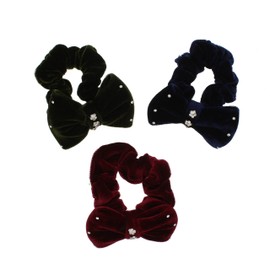 Zac's Alter Ego Set of 3 Velvet Scrunchies with Bow & Rhinestones