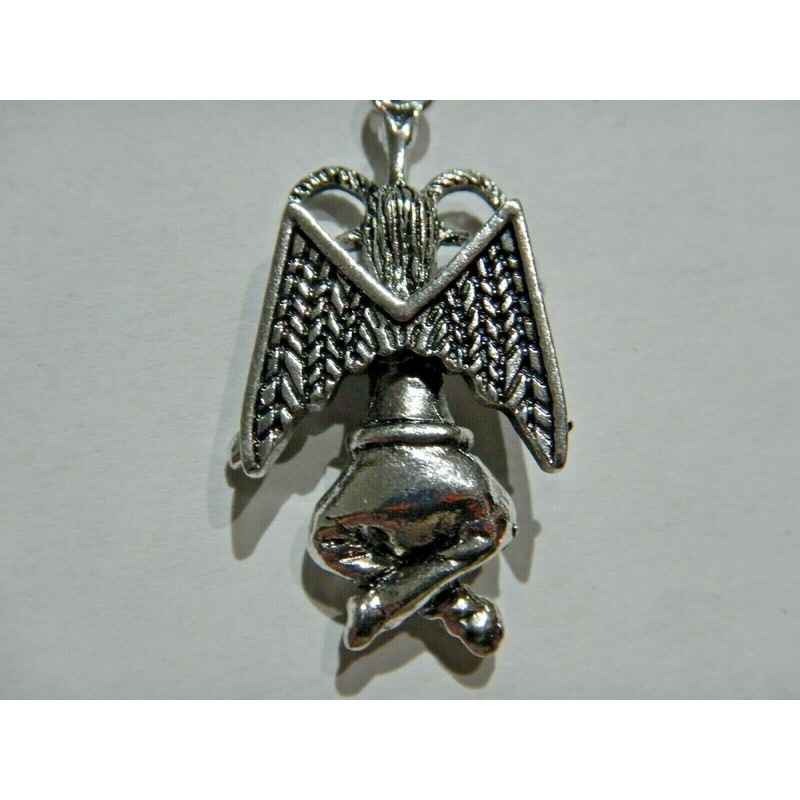 BAPHOMET NECKLACE little unisex silvertone figural charm on stainless steel