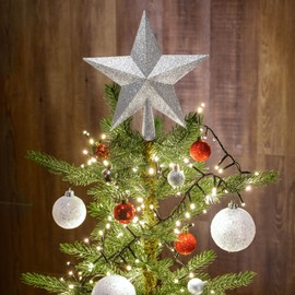 com-four® Christmas Tree Topper in Star Shape, Silver Star for the Christmas Tree Topper, Christmas Tree Decoration, Plastic Christmas Tree Decoration, Shiny Christmas Star