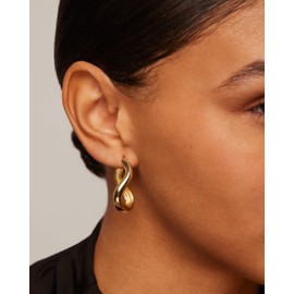 PAVOI 14K Gold Plated Sterling Silver Posts Chunky Wavy Hoop Earrings for Women | Lightweight Statement Twisted Endless Wave Hoops Earrings, Yellow Gold, No Gemstone