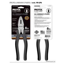 PROTOL Professional Lineman High Leverage Pliers 6 inches with side Cutter, Corrosion Resistance Carbon Steel Slip Joint Plier (90-LP6)