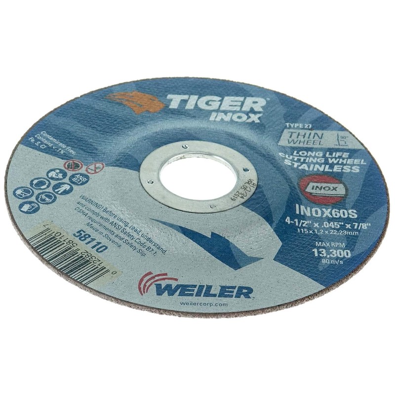 Weiler 58110 4-1/2 Inch Cutting Wheel, Tiger Inox Stainless Steel