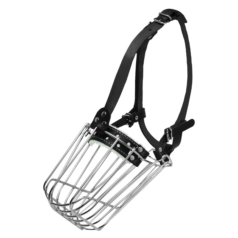 Dog Chrome Metal Muzzles Wire Basket Adjustable Leather Straps German