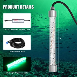 HUSUKU FS0-3 LED Underwater Fishing Light with Transformer AC110~265V - 100W 10,000lm with 16.4ft Cord Green Night Fishing Finder Attractor, IP68 Submersible Boat Lamp for Snook Crappie Squid Shrimp