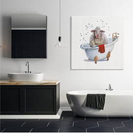 Stupell Industries Shaggy Sheep in Bubble Bath Playful Farm Animal, Designed by Donna Brooks Canvas Wall Art, 36 x 36, Red