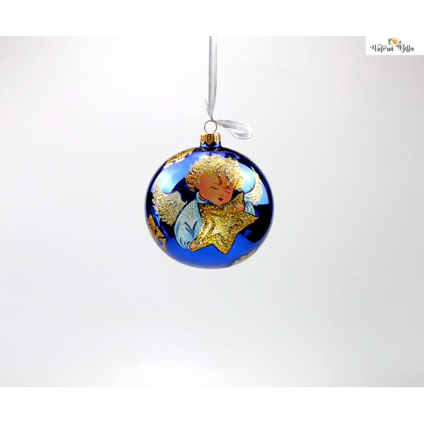 Victoria Bella 3.5-inch Hand-Painted Glass Christmas Tree Ball, 'Angel on