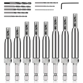 COMOWARE 17pcs VIX Bits Self Centering Drill Bit Set, 1/4" Hex Shank Self Centering Hinge Drill Bit Set for Woodworking Window Door Hinge, Quick Change with 1 Hex Key & 8 Drill Bits 5/64-1/4”
