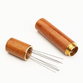One Piece Durable Coffee Distributor Needle Stainless Steel Needle Type Distributor Comfortable Grip Wood Handle Needle Distributor for Coffee Bar