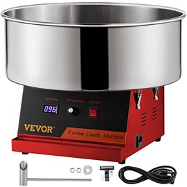 VEVOR Electric Cotton Candy Machine, 19.7-inch Cotton Candy Maker, 1050W Candy Floss Maker, Red Commercial Cotton Candy Machine with Stainless Steel Bowl and Sugar Scoop, Perfect for Family Party