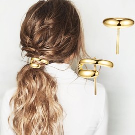 3 Pcs Gold Hair Cuffs, 1 Inch Metal Ponytail Cuff Gold Hair Tie Ponytail Holder Hair Clips Decorative Barrettes for Hair Ponytail Hair Decoration